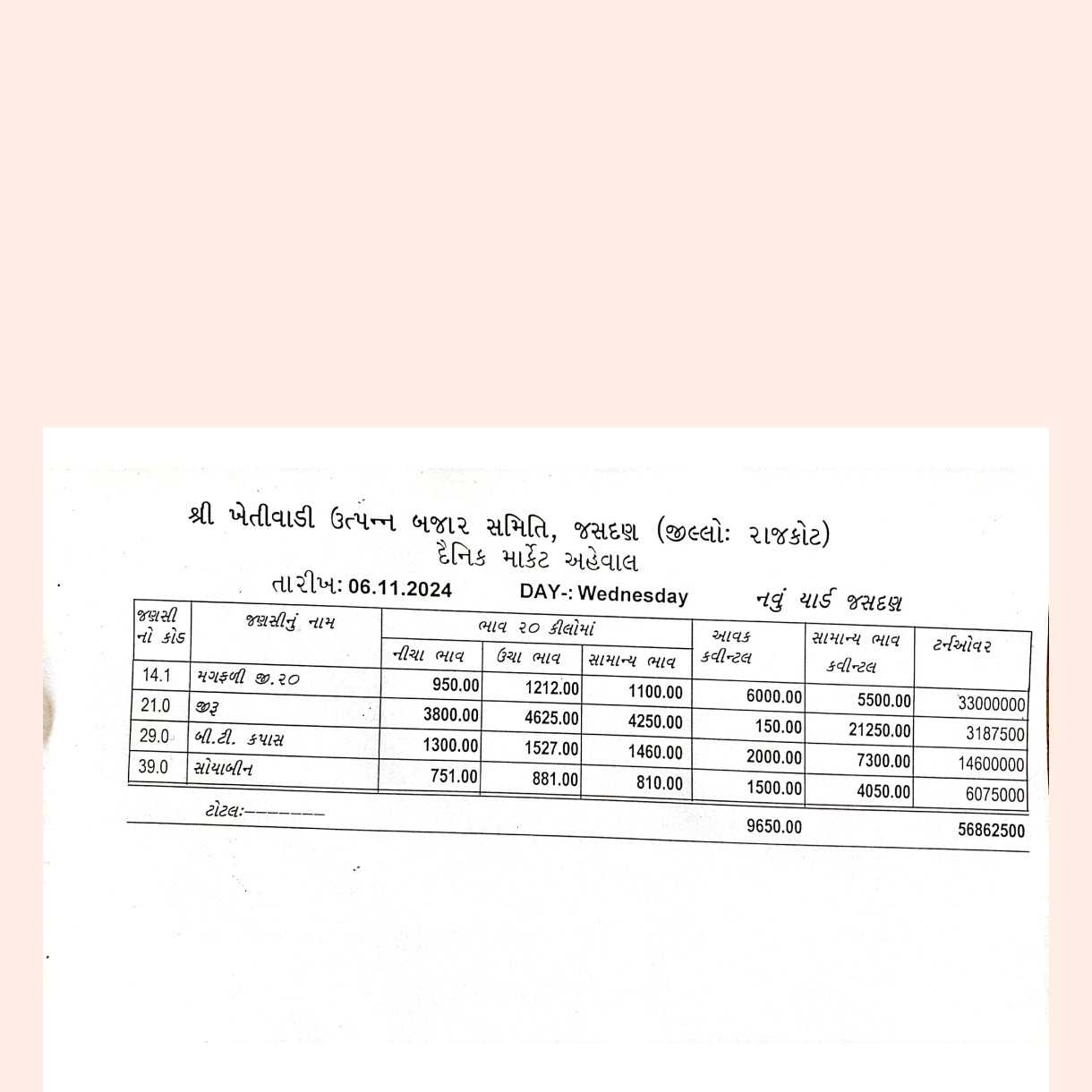 જસદણ બજારભાવ તારીખ 06/11/2024 વાર બુધવાર