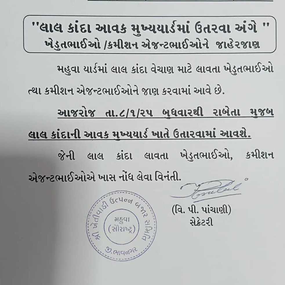 ખેતીવાડી ઉત્પાદન બજાર સમિતિ દ્વારા : મહુવા