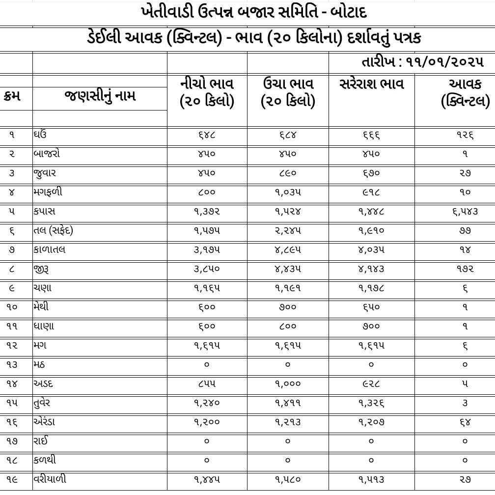 જાણો આજ નો માર્કેટ યાર્ડ બજાર ભાવ