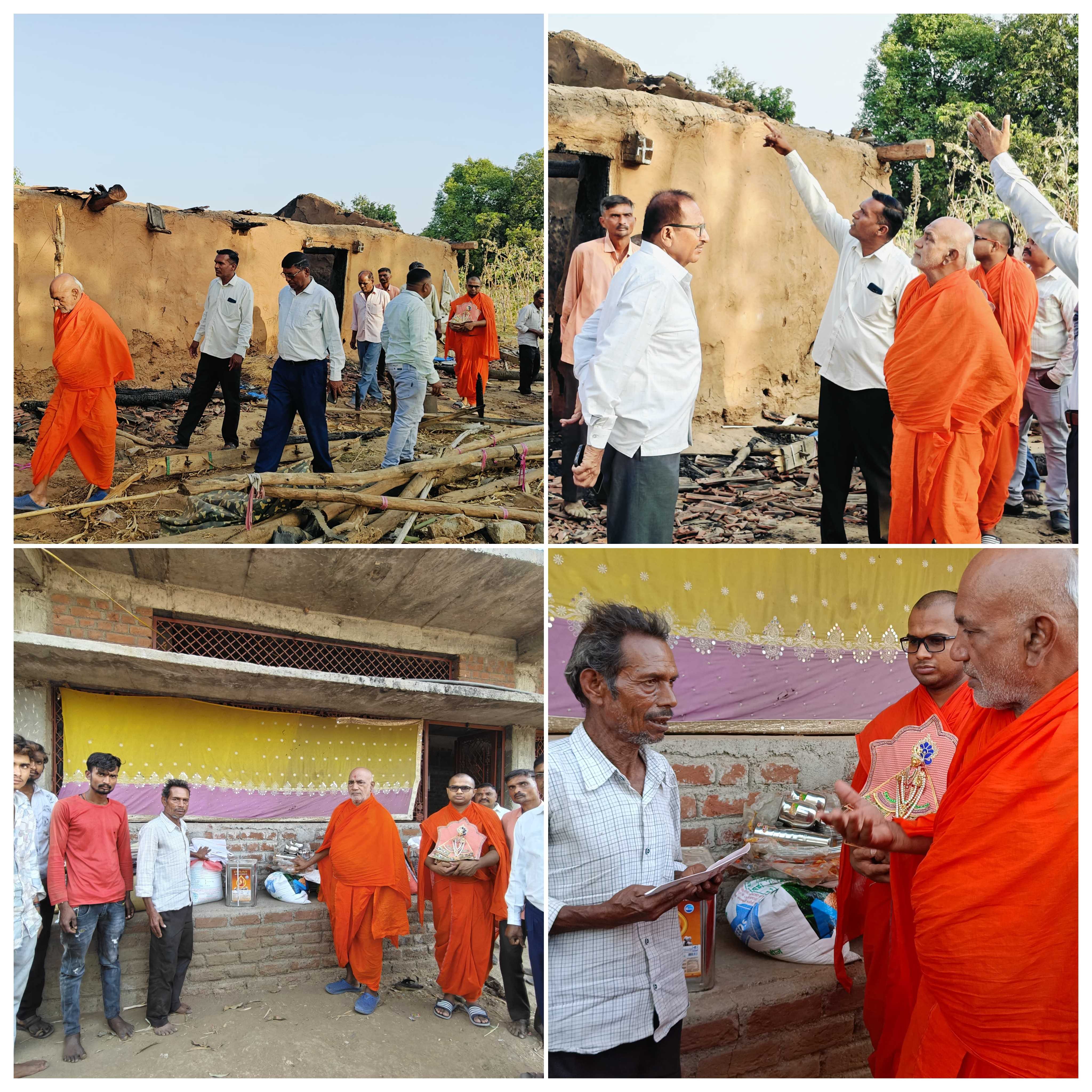 ગોધરા તાલુકાના બોડીદ્રા ગામે મકાન બળીજતા શ્રી સ્વામિનારાયણ ગાદી સંસ્થાનના પૂજનીય સંતો મદદે
