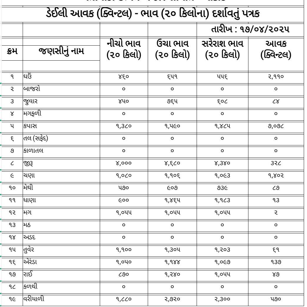 જાણો આજ નો માર્કેટ યાર્ડ બજાર ભાવ